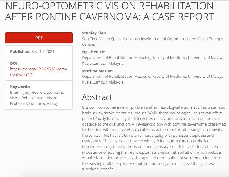neuro optometric vision rehabilitation after pontine cavernoma